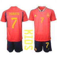 Echipament fotbal Spania Alvaro Morata #7 Tricou Acasa Mondial 2022 pentru copii maneca scurta (+ Pantaloni scurti)